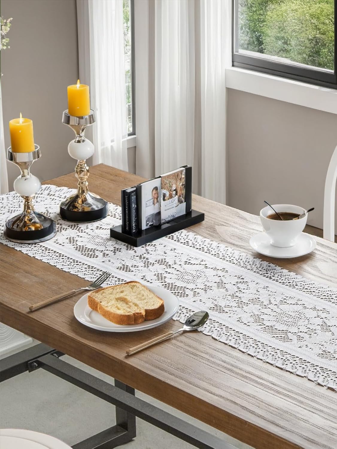 Jayla White Lace Table Runners, Elegant Vintage Lace Table Runner, Wedding Lace Decor with Floral Embroidery,Tea Party Decor, 13x54 Inch