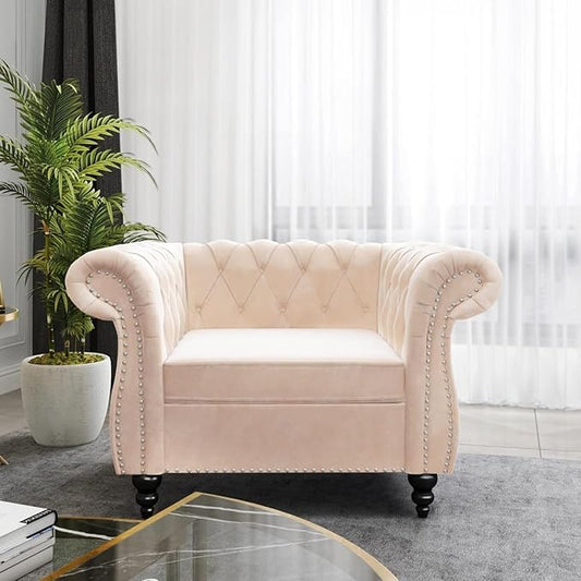 Living Room Chair, Modern Velvet Chesterfield Sofa Chair, Mid Century Single by RUSTYER