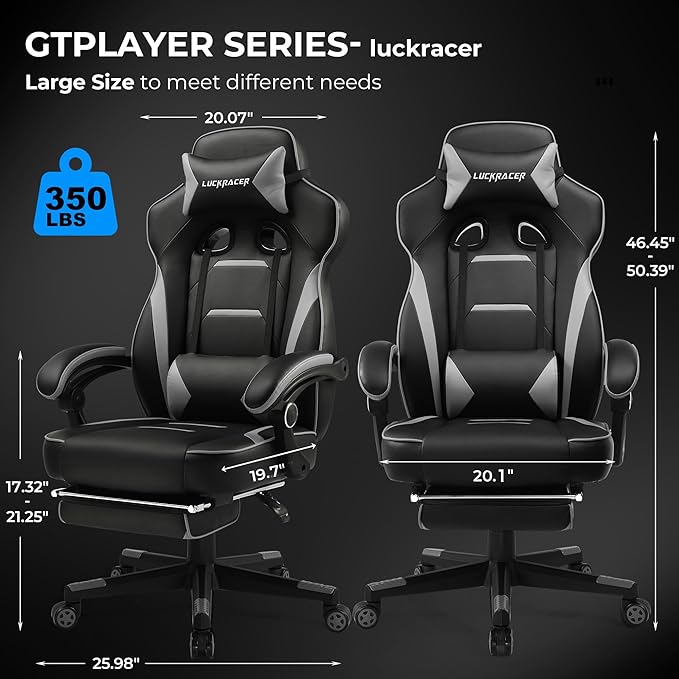 GTPLAYER Gaming Chair with Footrest, Big and Tall Game Chair 350lb Racing Style - Image 2