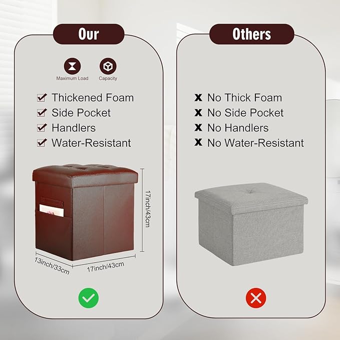 Ottoman with Storage, Folding Foot Rest Stool with Thicker Foam Padded Seat. - Image 5
