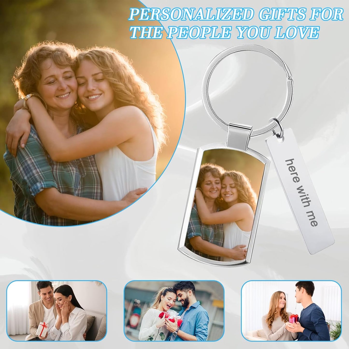 Custom Keychain with Picture Double-sided Personalized Photo Text Keychain, Gift for Anniversary Birthday Christmas