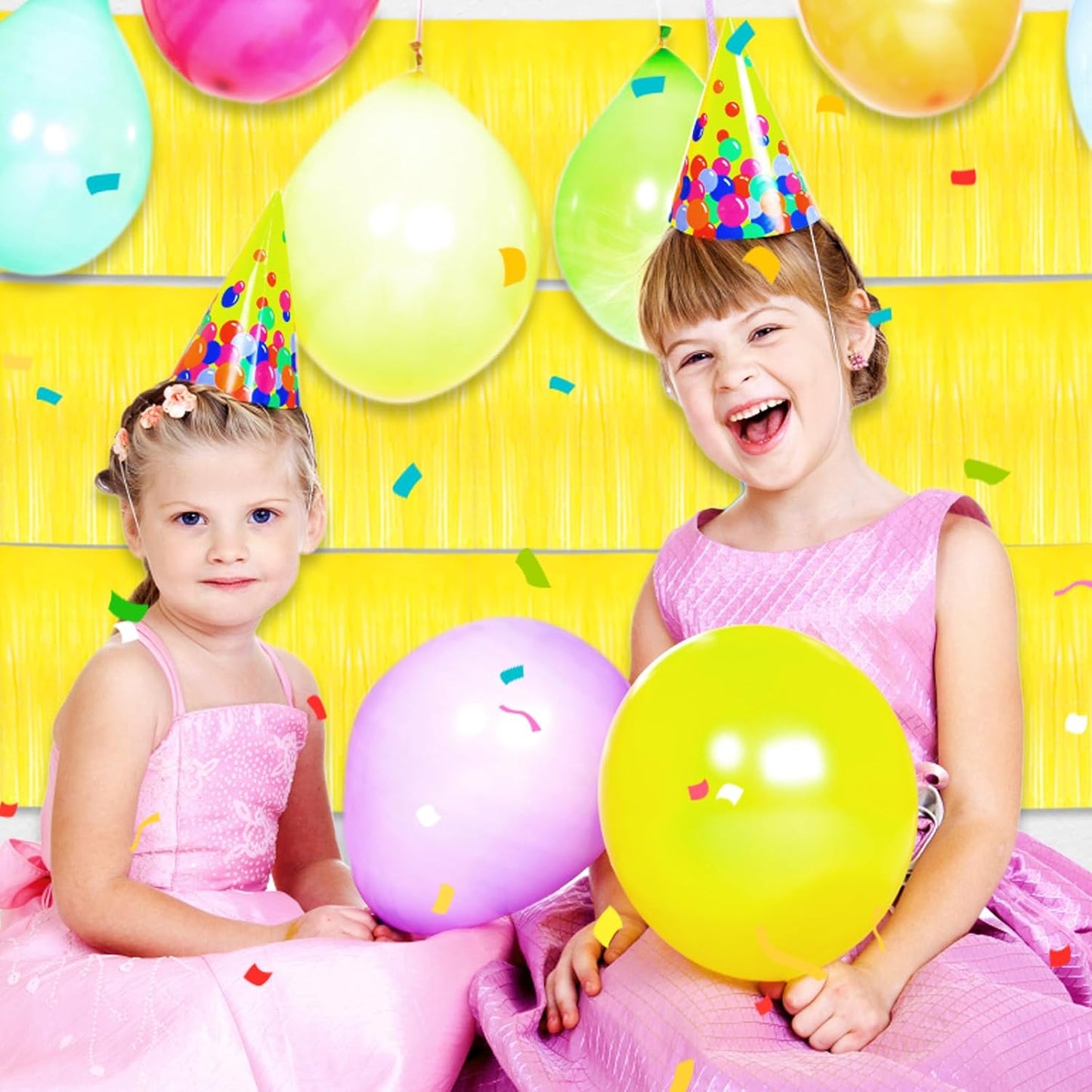 4 Pack 10 Feet Yellow Foil Fringe Garland Metallic Tinsel Streamers Banner Wall Hanging Curtain Backdrop for Parade Floats, Wedding, Graduate, Mother's Day, Birthday Party Decoration