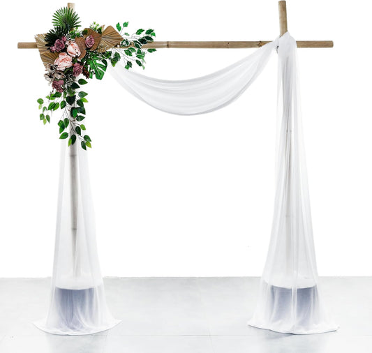VDS Pack of 2 Panel (30 Inch X 100 Feet) Wedding Arch Draping Fabric Sheer Chiffon Fabric Drapery for Wedding Ceremony Reception Swag Backdrop Canopy Chuppah ARBO Altars Decoration (White)