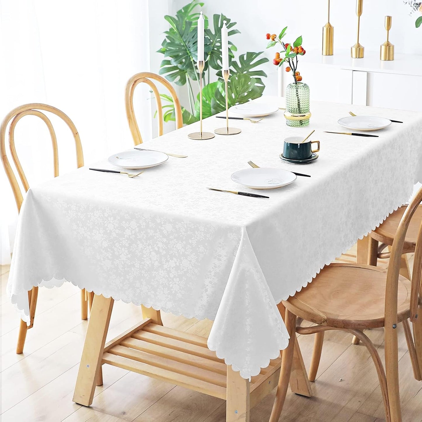 Smiry Rectangle Table Cloth, Waterproof Heavy Duty Vinyl Tablecloths, Wipeable Washable Table Cover for Kitchen and Dining Room (White, 60" X 140")