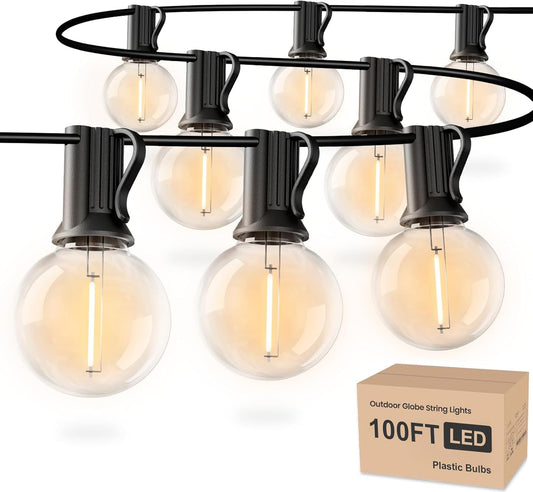 RTTY Outdoor String Lights 100ft, G40 Led Patio Globe Lights with 52pcs Bulbs,Shatterproof Waterproof Connectable Outside Hanging for Porch Cafe Bistro Backyard Gazebo Balcony Deck Party