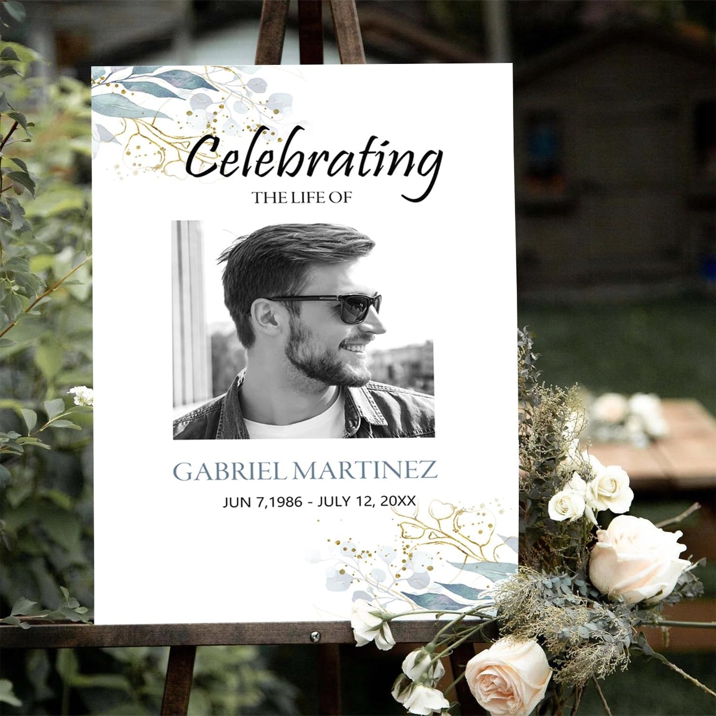 Blue Celebration of Life, Funeral Welcome Sign, Large Memorial Poster, Funeral decoration, Obituary Memorial Service, Funeral Program, Floral Funeral Welcome Sign, In-loving Memory Sign