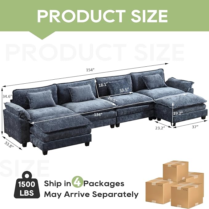 Oprisen 154" Modular Sectional Sofa, Comfy Cloud Couch Sectional Sofa - Image 2