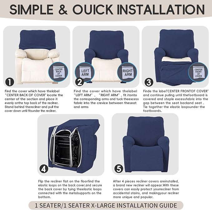 Oversized Recliner Chair Covers, 4-Piece Stretch Geometric Strokes Jacquard - Image 8