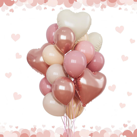 Retro Blush Pink Balloons Dusty Rose Gold Cream Heart Balloon as Bachelorette Birthday Decorations for Her, Dusty Pink Nude Balloons 18 inch Clear Heart Balloon as Baby Bridal Shower Decorations Decor