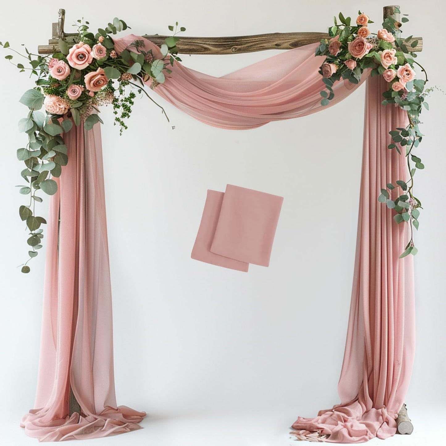 Wokceer Wedding Arch Draping Fabric 2 Panels 28.7" x 20FT Dusty Rose Sheer Fabric Backdrop Arch Draping for Wedding Ceremony Birthday Party Bridal Shower Decoration