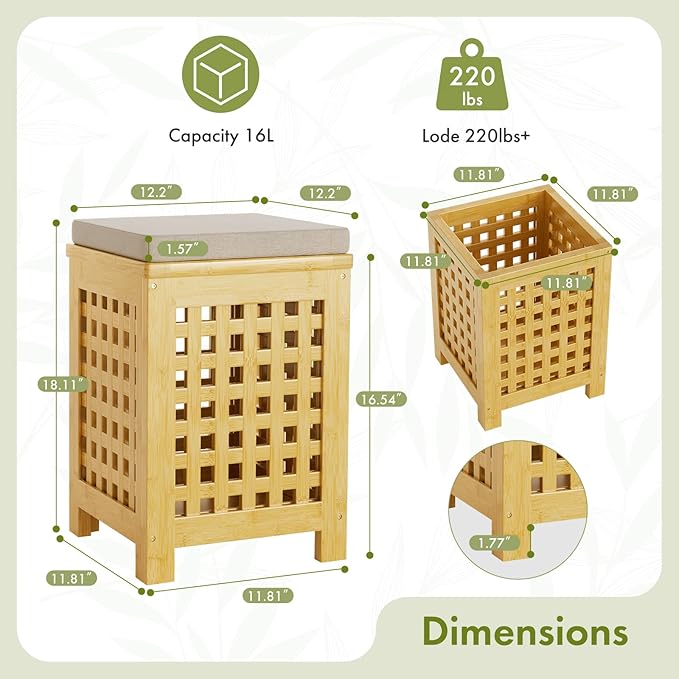 Bamboo End Table with Removable Cushion and Hidden Storage, 2-in-1 Ottoman Side - Image 3