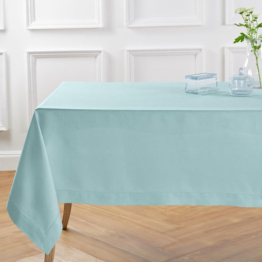 Solino Home Linen Aqua Blue Tablecloth 54 x 72 Inch - Classic Hemstitch, 100% Pure Linen Rectangular Tablecloth - Machine Washable Table Cloth