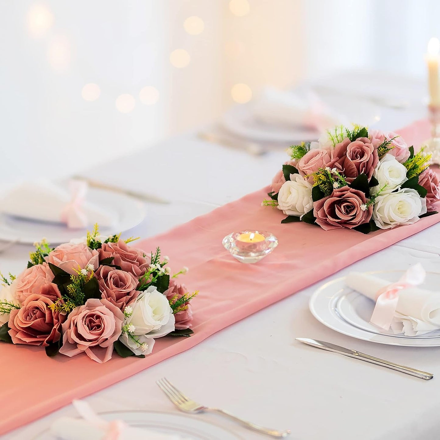 BLOSMON Dusty Rose Flowers Centerpieces: 10 Pieces Pink Roses Artificial Flower Balls for Wedding Dinning Table - Fake Silk Kissing Floral Arrangements for Home Party Event Decor