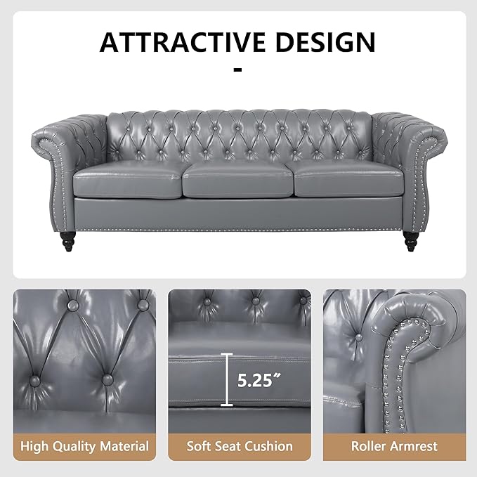 QHITTY 2 Piece Living Room Set, Sectional Chesterfield Sofa Chair Contemporary - Image 4