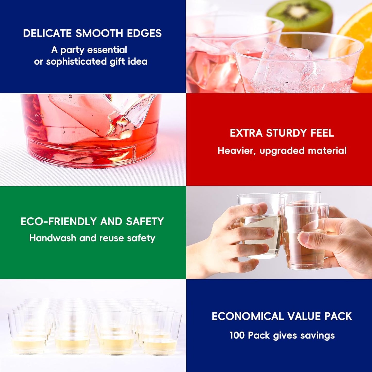 JOLLY CHEF 10 oz Clear Disposable Plastic Cups 100 Pack Clear Plastic Cups Tumblers, Heavy-duty Party Glasses, Disposable Cups for Thanksgiving, Party,Fathers Day