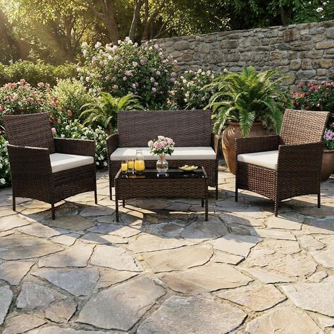 4PCS Outdoor Patio Bistro Set, PE Rattan Wicker Armchairs - Image 5
