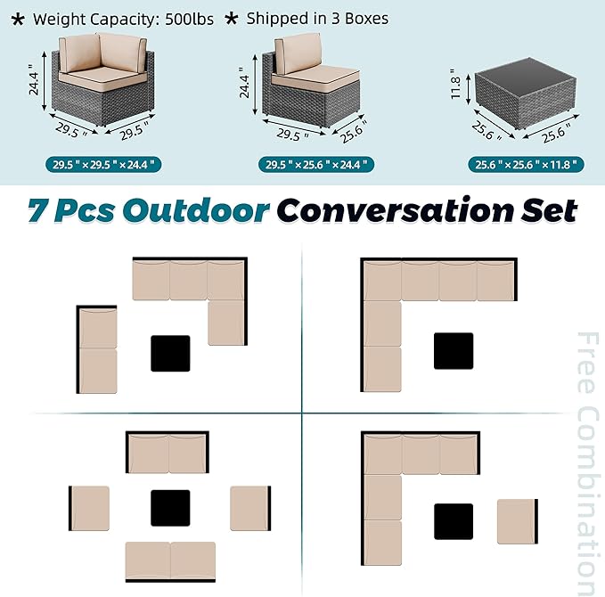 SUNLEI 7pcs Patio Conversation Sets Outdoor Furniture Sets, High Back - Image 5