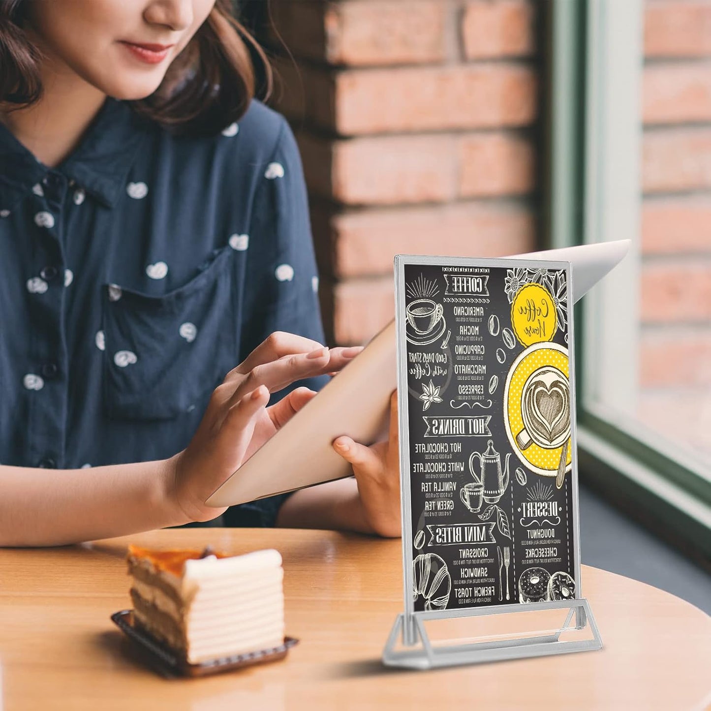 Blulu 12 Pack Acrylic Sign Holder Double Sided Picture Frame Wedding Table Number Stands with Border and Vertical Clear Display Menu Holders for Wedding Party Restaurant(5 x 7 Inch,Silver)