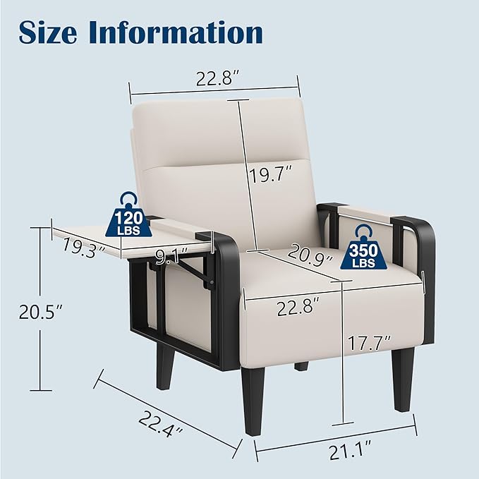 Andeworld Modern Beige Accent Chair Set of 2, PU Leather Upholstered Armchair - Image 2