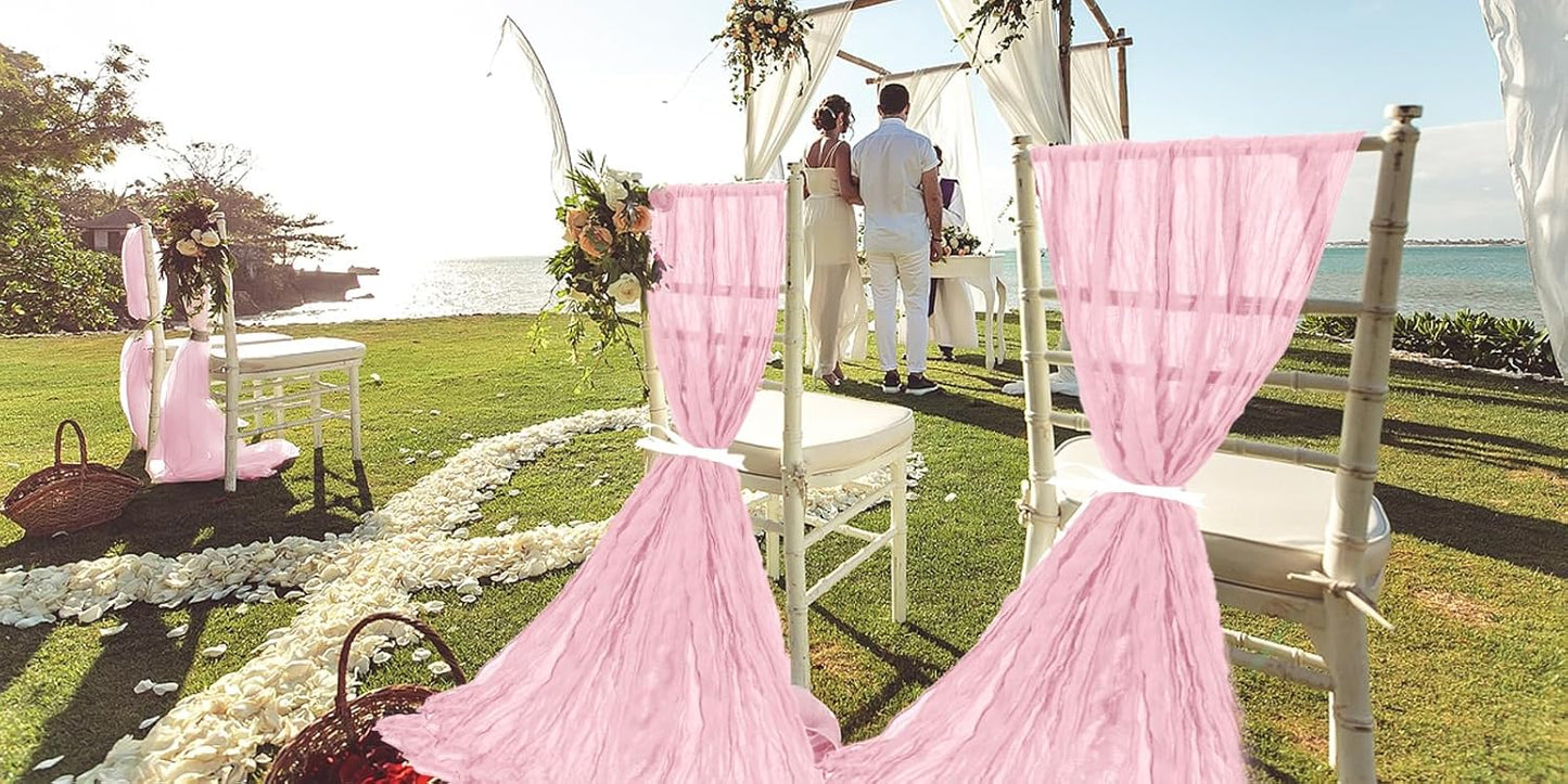 50 PCS Cheesecloth Chair Sashes, Bows Designed ChairSashes, 15.7x70 inch Chair Sashes for Aisle Decorations Universal Chairs Cover Decoration for Wedding Reception Party Banquet (Light Pink)