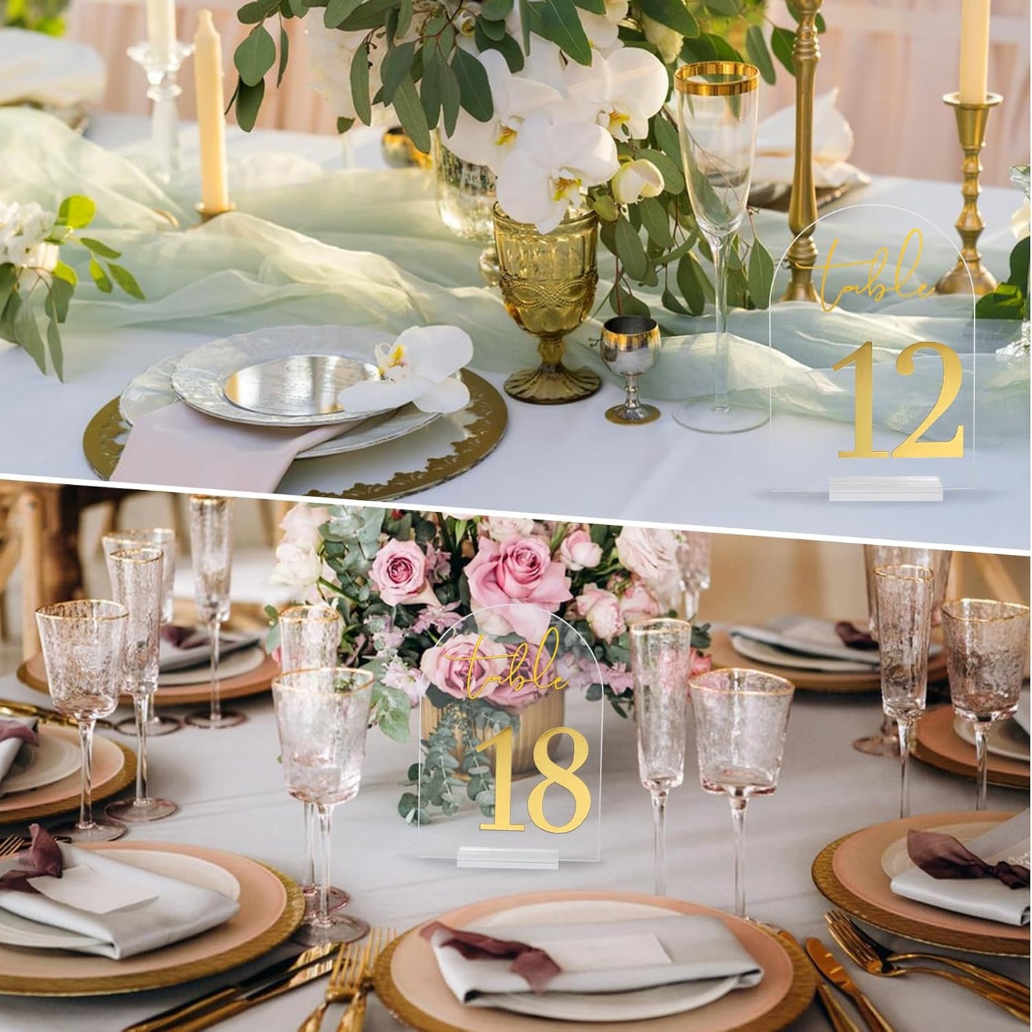Wedding Table Numbers 1-20 with Holders, 5 x 7 Inch Transparent Acrylic Reception Table Signs Golden Letters, Number Cards for Party, Restaurant