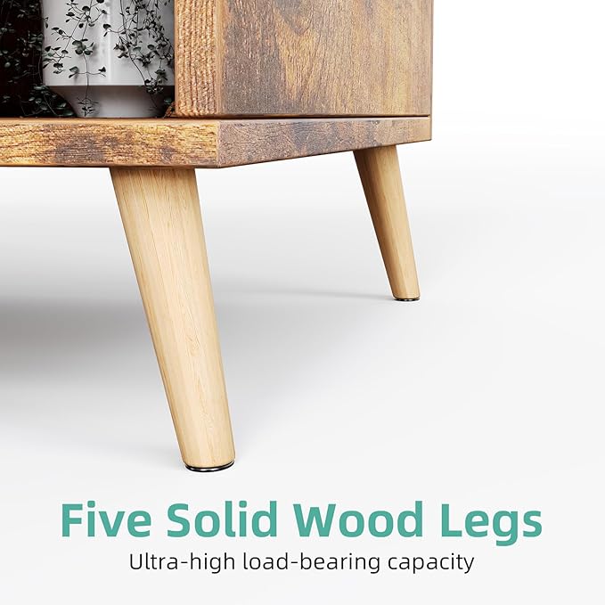 7-Cube Storage Organizer with Natural Wood Legs, Mid-Century Modern Bookcase - Image 8