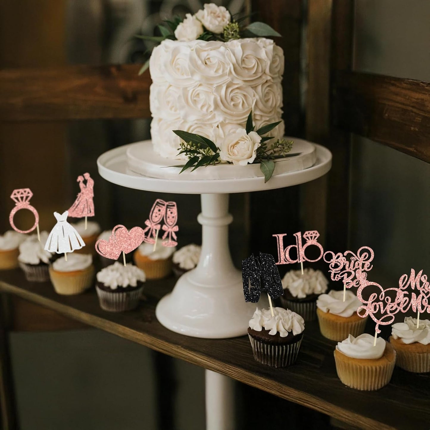 Gyufise 30Pcs Bride to Be Cupcake Toppers Glitter Diamond Ring I Do Love Cupcake Picks Miss to Mrs Bridal Shower Wedding Engagement Bachelorette Cake Decoration Rose Gold