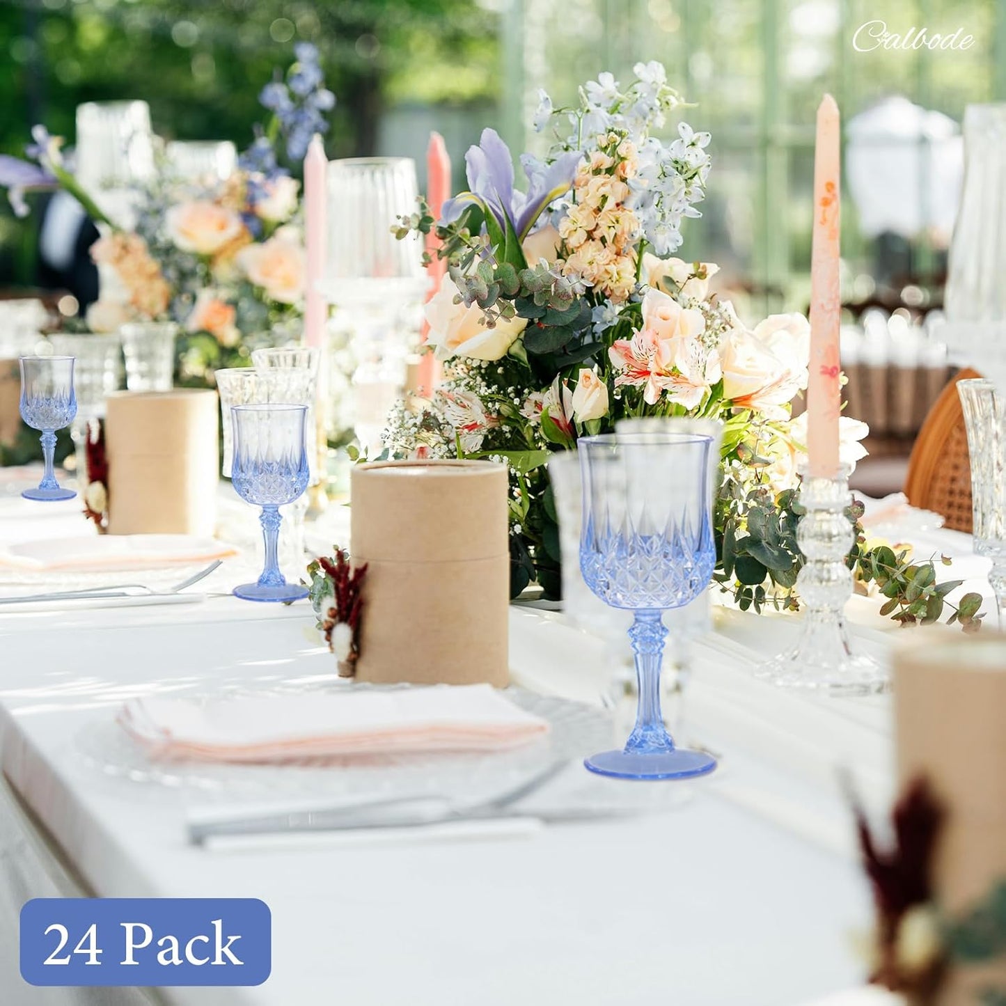 Blue Plastic Wine Glasses 7oz – 24 Pcs Unbreakable Vintage Plastic Goblets for Parties Reusable & Dishwasher Safe Ideal for Weddings, Bars, and Every Celebration