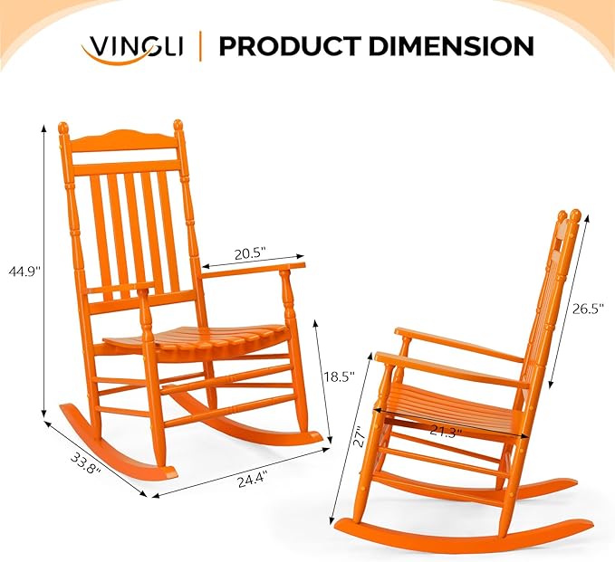 VINGLI Wooden Rocking Chair Outdoor, Patio Rockers - Image 3