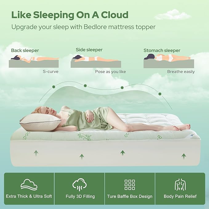 BEDLORE California King Mattress Topper Viscose Derived from Bamboo, Thick - Image 4