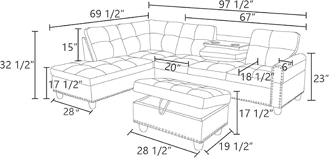 Wakefit Sectional Sofa Couch, Modern 4-Seaters Living Room Furniture Sets - Image 2