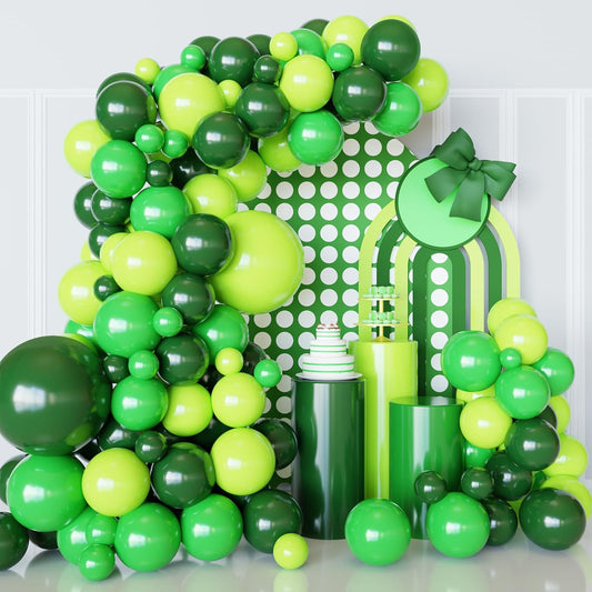 Green Balloons Arch Garland Kit, 98pcs Green Balloon Difference Sizes Latex Balloons with 16ft Tape Strip & Dot Glue for Birthday Baby Shower Jungle Safari St. Patrick's Day Decoration
