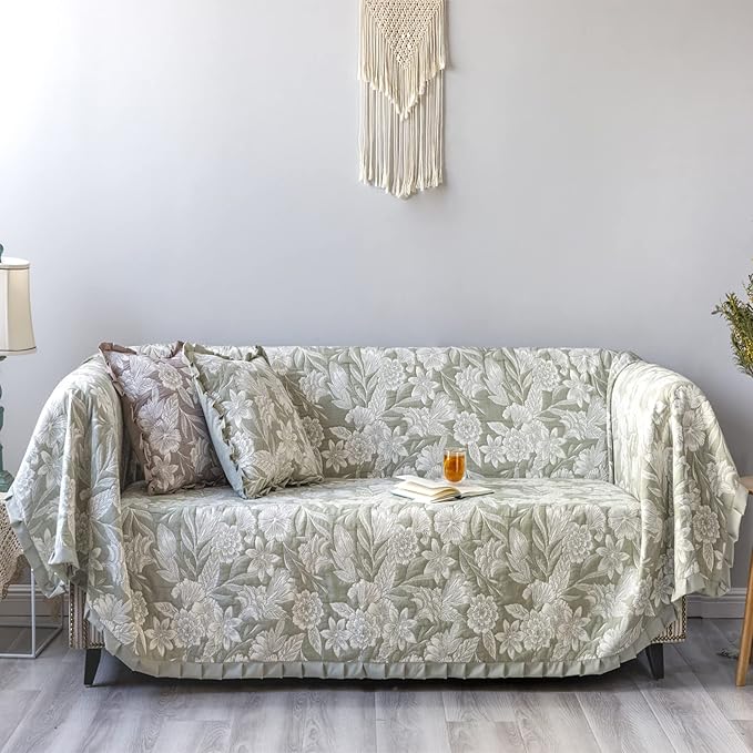 GLORY SEASON Sofa Cover Luxury Jacquard Stylish Embroidery Ruffle, Vintage Sofa - Image 2