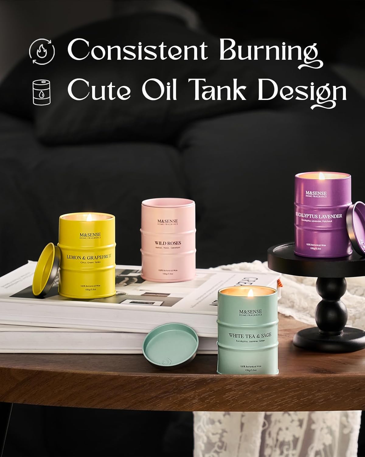 Fall Candles Set | Mini Scented Candles Gift Set | 4 Pack Candles for Home Scented Candle,Citrus Lemon Lavender Rose Sage Candle,Gift Set for Women and Men,Soy Wax 14 oz 86 Hour