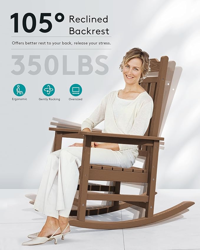 SERWALL Oversized Rocking Chair Set of 4 Outdoor, HDPE Outdoor Rocking Chair - Image 6