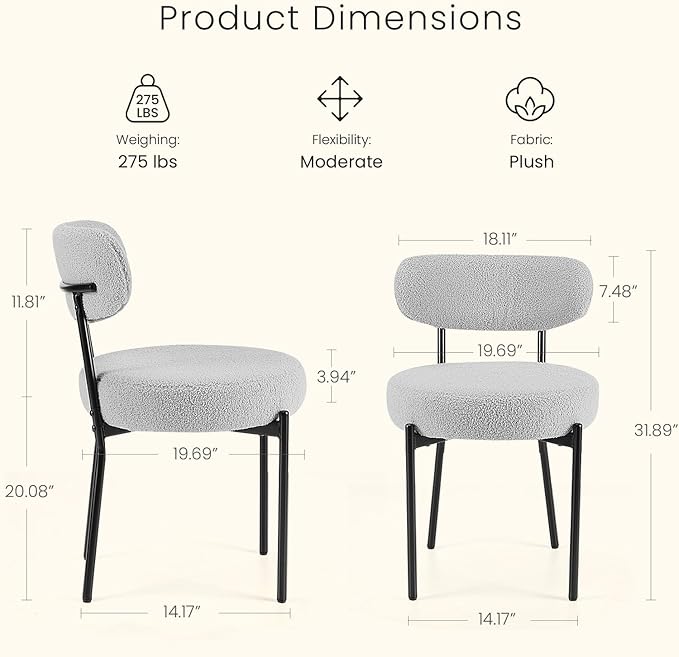 DUMOS Dining Chairs Set of 4, Mid Century Modern Chair Round Upholstered Curved - Image 2