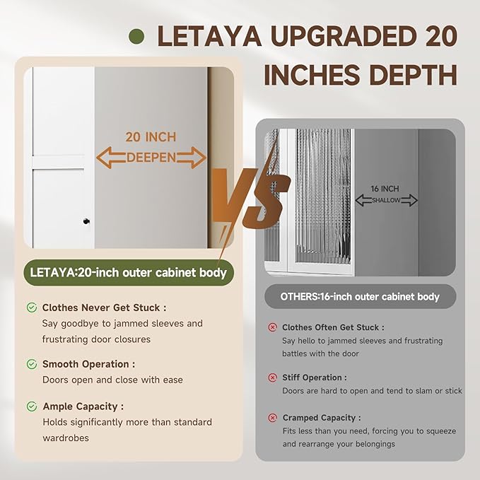 Letaya Armoire Wardrobe Closet, Narrow Slim Coat Closet Cabinet - Image 5