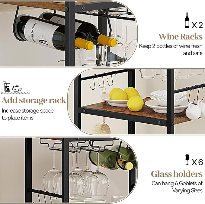 Bar Cart for The Home, 3 Tier Kitchen Carts - Image 5