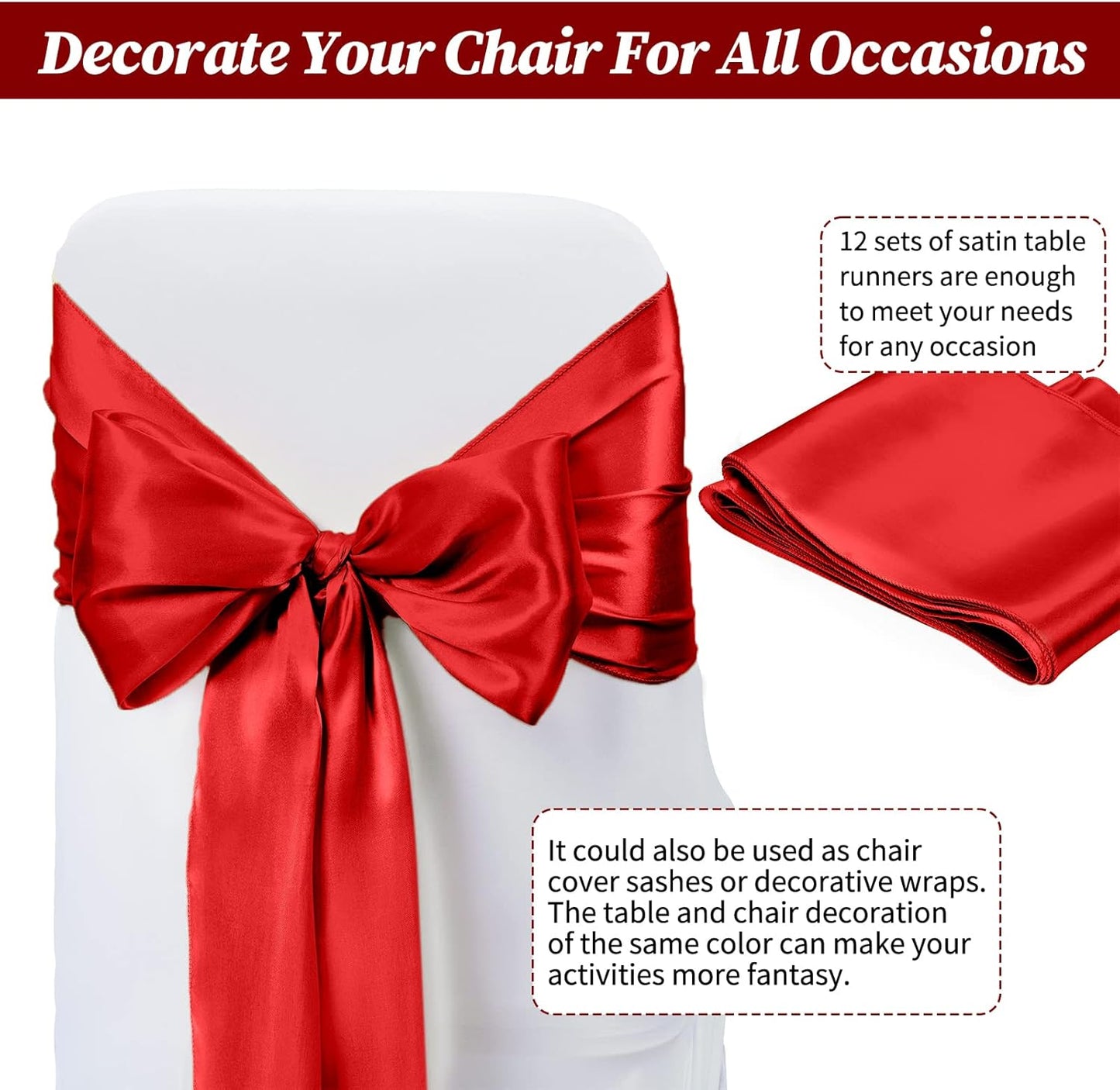 20 Pack Red Satin Table Runner,12 x 108 inch Long Premium Smooth Red Table Runners for Wedding, Banquets, Birthday, Party, Engagements,Table Runners fit Rectangle and Round Table