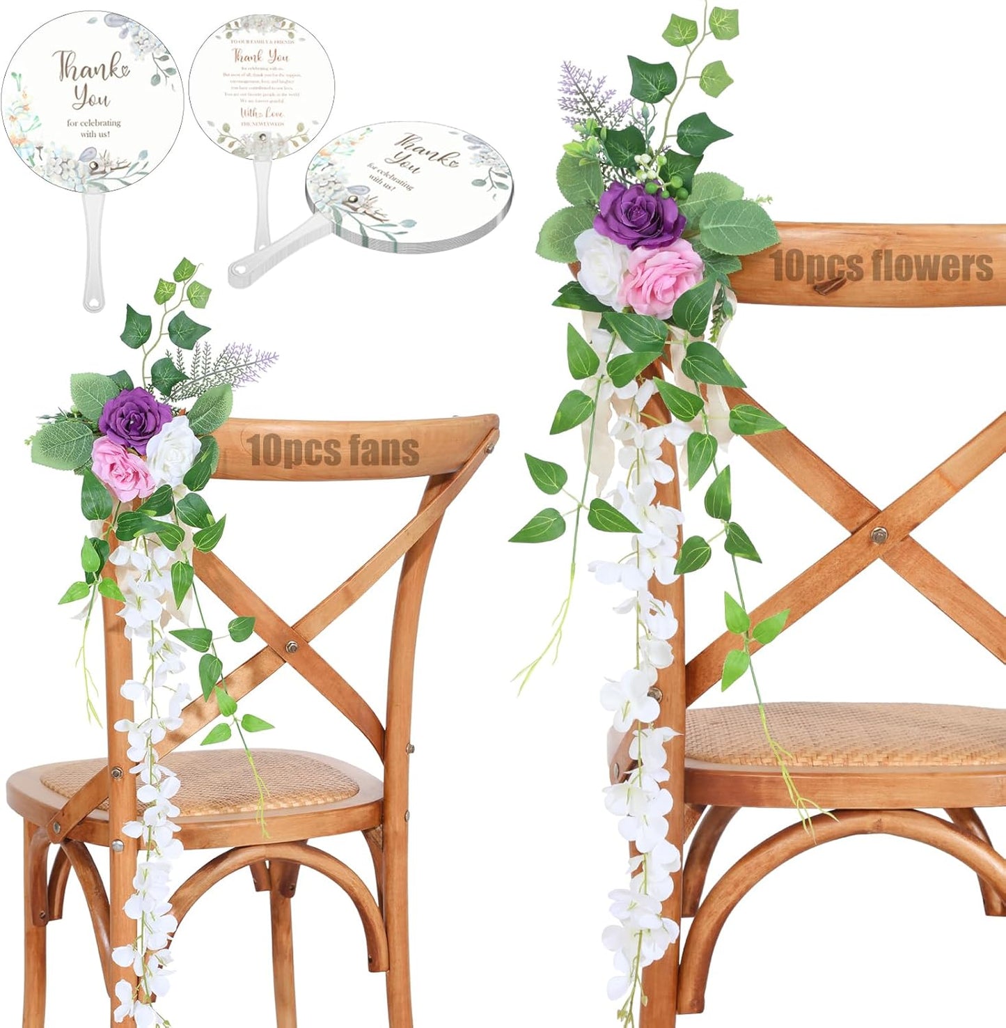 Wedding Aisle Decorations Set of 10 Chair Back Flowers Floral Pew Wedding Decorations for Ceremony with Chiffon Ribbons Fall Decor