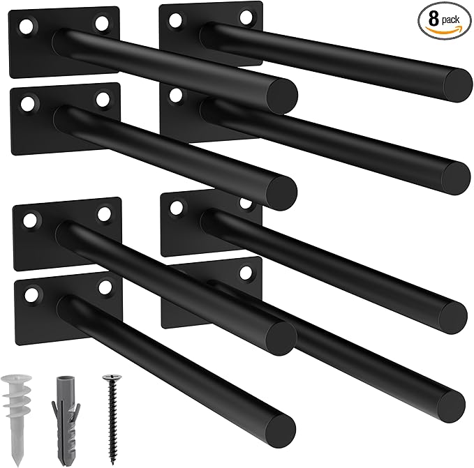 LEOPO Black 8-Pack 8 inch Floating Shelf Brackets, Hidden Shelf Bracket by FinestHomeDecor