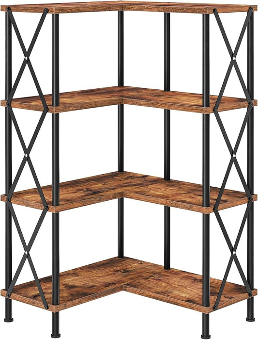 HOOBRO Corner Bookshelf, 4-Tier L-Shaped Bookcase, Industrial Open Display by HOOBRO