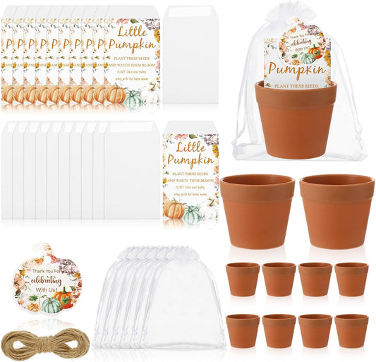 Ctosree 50 Sets Fall Baby Shower Seed Packet for Guests a Little Pumpkin is on The Way Gifts Include Self Adhesive Seed Packets Flowerpot Thank You Tags Organza Gift Bags for Baby Shower Party Favors