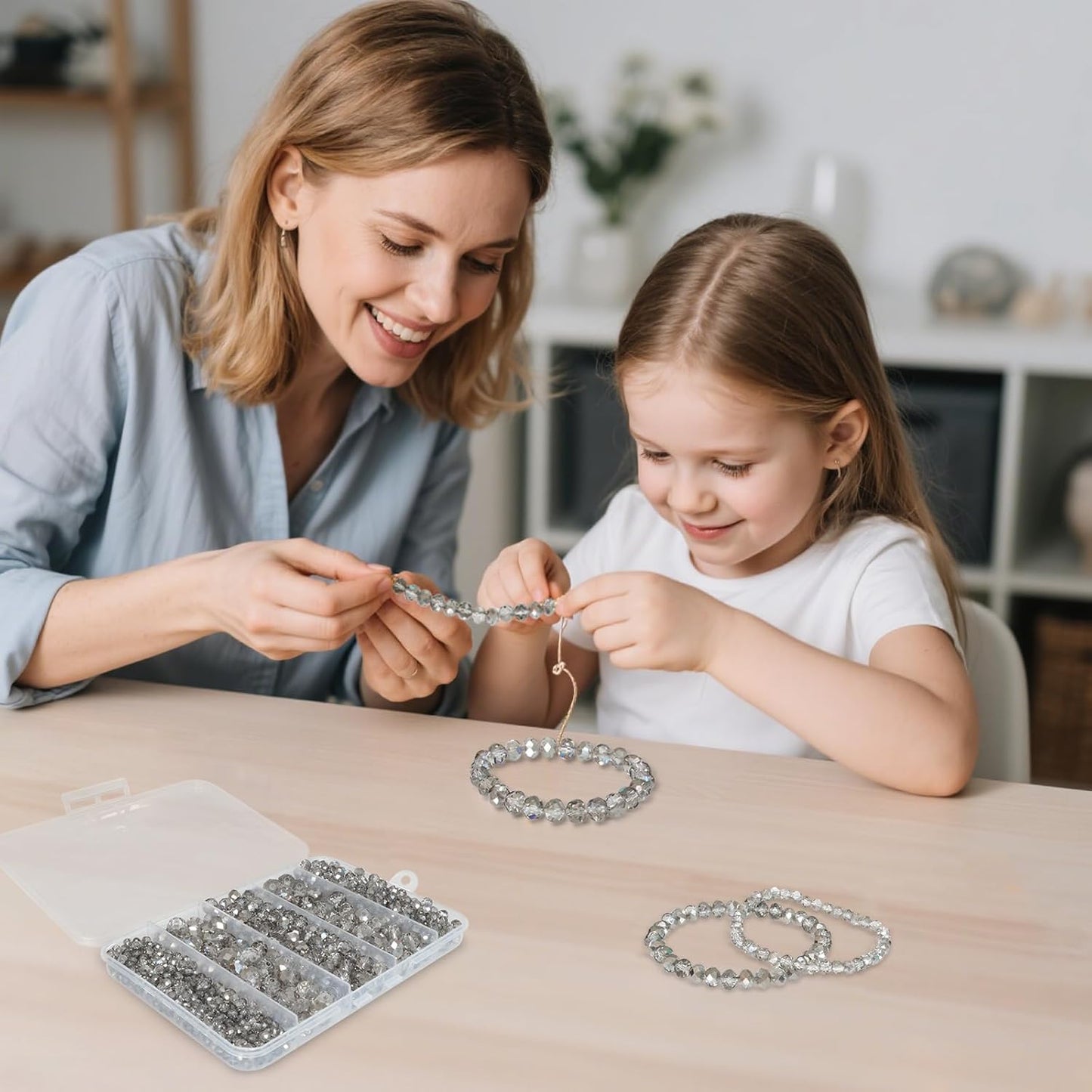 800Pcs 4/6/8/10mm Crystal Glass Beads for Jewelry Making Beads for Bracelets Necklace Pendants Making Supplies(Gray)