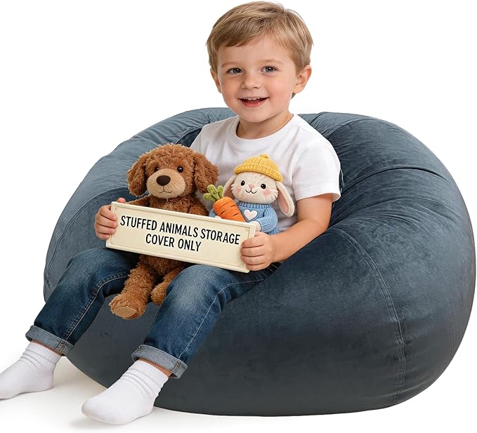 Lukeight Stuffed Animals Storage Bean Bag Chair Cover by Lukeight