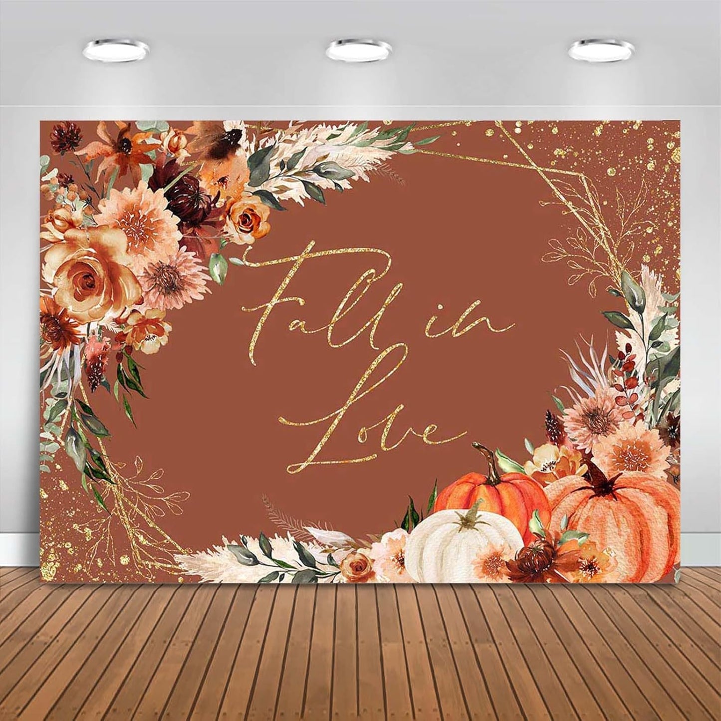 Mocsicka Fall in Love Bridal Shower Backdrop Boho Autumn Leaves Pumpkin Bride Shower Background Terracotta Flower Pampas Grass Wedding Party Banner Decoration (Terracotta, 10x8ft(120''x96''))