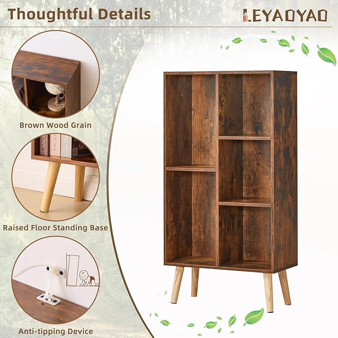 LEYAOYAO 5 Cube Small Bookshelf, 3 Tier Mid-Century Bookcase - Image 8