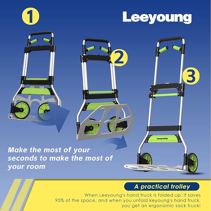Leeyoung Folding Hand Truck and Dolly, 309 lb Capacity Aluminum Portable Cart - Image 7