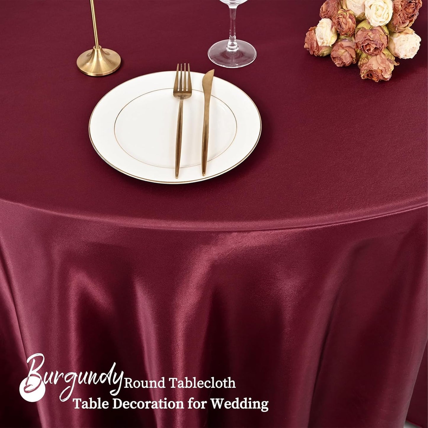 fani 6 Pack 120 Inch Burgundy Satin Tablecloth - Premium Bright Silky Round Tablecloth Overlay Smooth Fabric Table Cover, Table Decoration for Wedding Party Banquet Events Restaurant Kitchen Dining