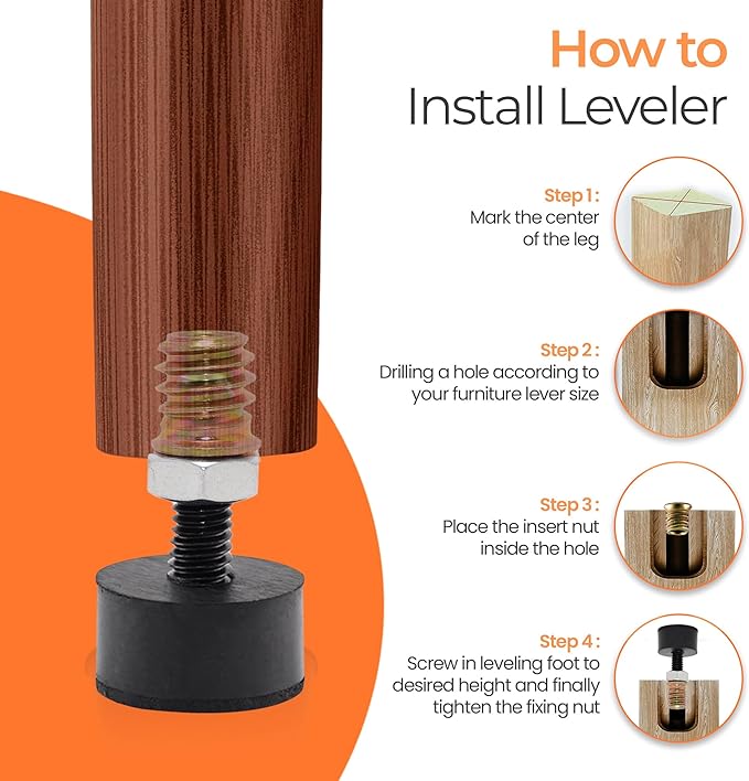 5/16 Rubber Adjustable Furniture Leveler，8 Pack Leveling Feet Screws in Threaded - Image 6